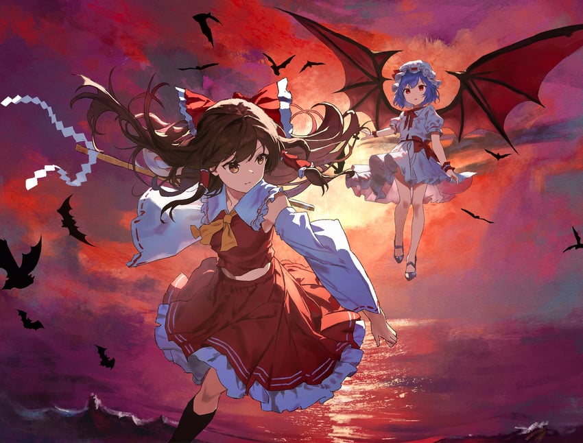 hakurei reimu and remilia scarlet (touhou) drawn by ibushi_roun