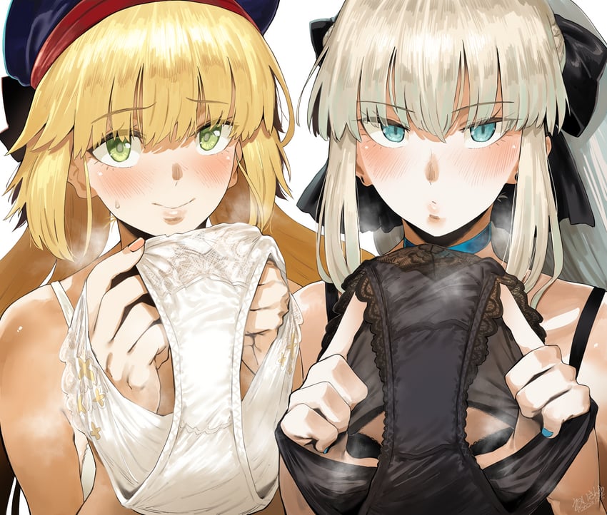 artoria pendragon, morgan le fay, and artoria caster (fate and 1 more) drawn by hero_neisan