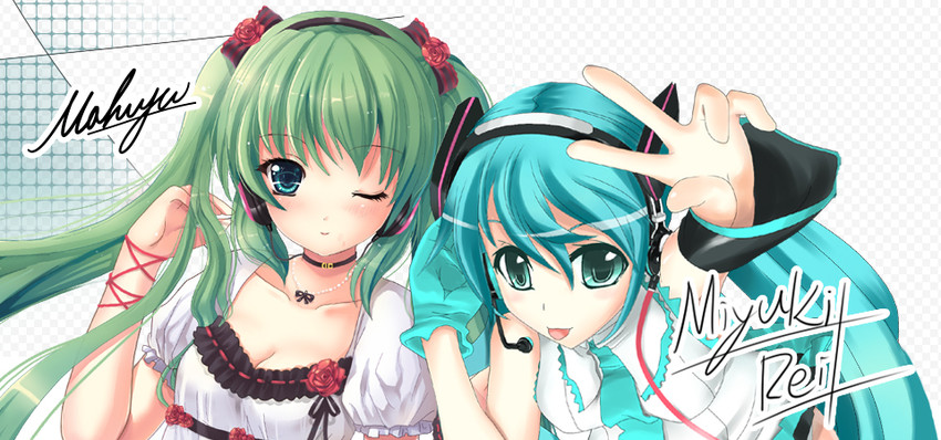 hatsune miku (vocaloid and 2 more) drawn by mafuyu_(kanden_shoujyo) and miyuki_rei