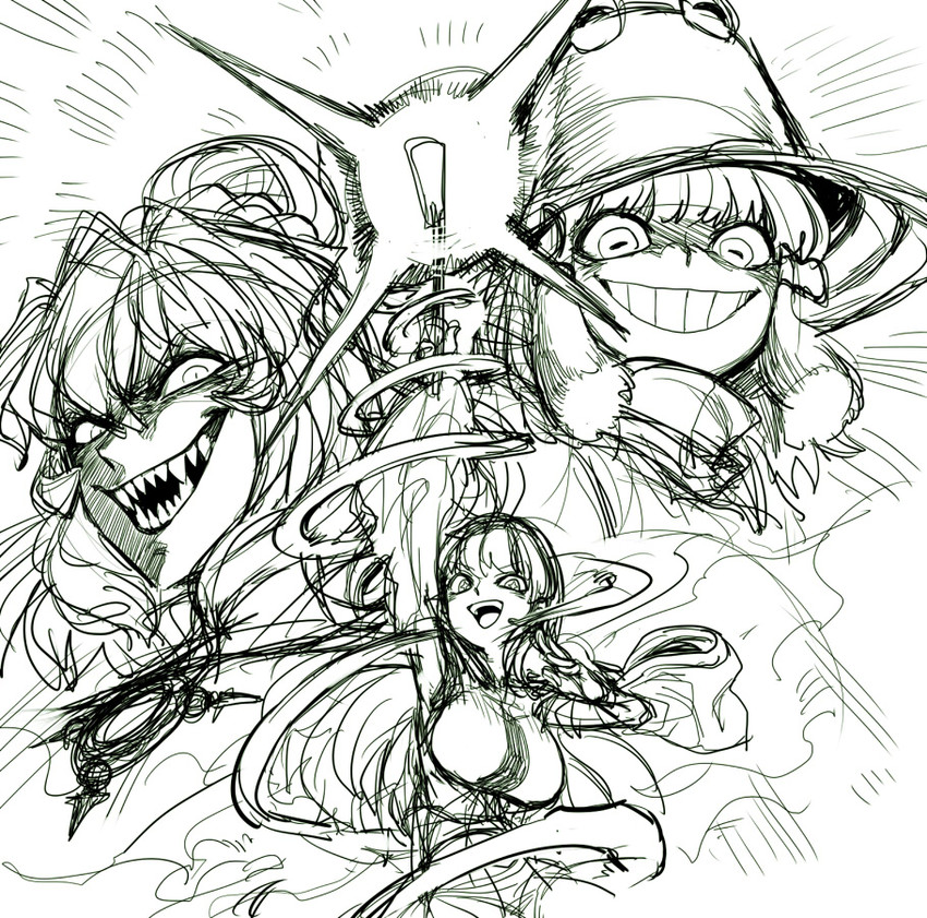 kochiya sanae, moriya suwako, and yasaka kanako (touhou) drawn by spacezin