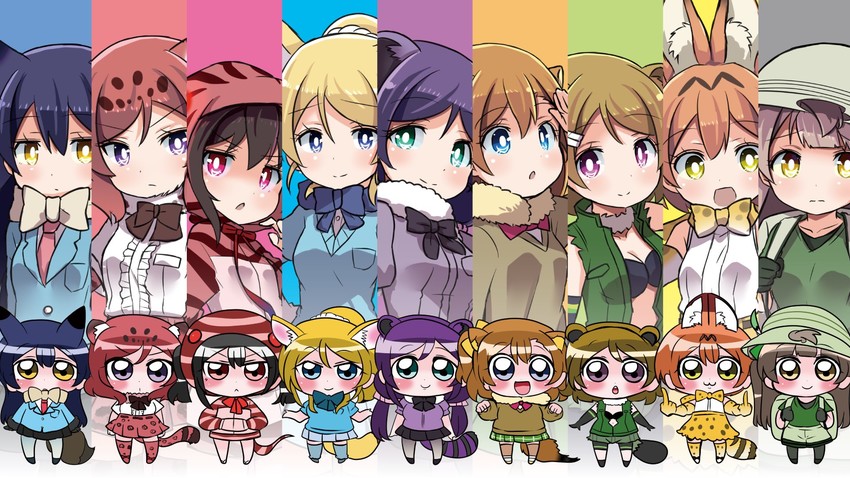 serval, nishikino maki, tojo nozomi, sonoda umi, yazawa nico, and 15 more (love live! and 3 more) drawn by nakane_nata and shipii_(jigglypuff)