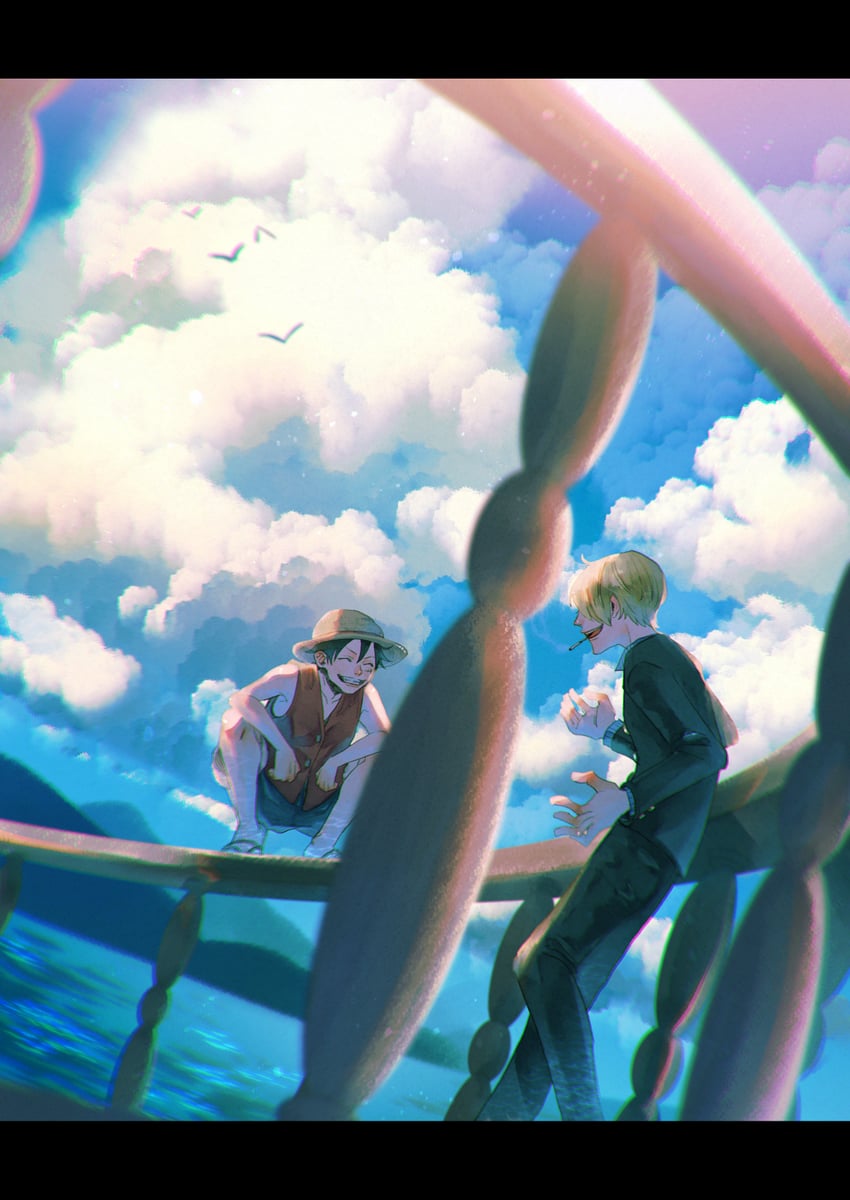 monkey d. luffy and sanji (one piece) drawn by mg_choco826