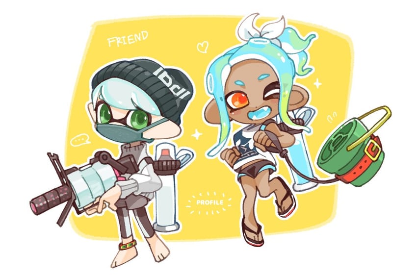 inkling player character, octoling player character, octoling girl, and inkling boy (splatoon and 1 more) drawn by spl8ya