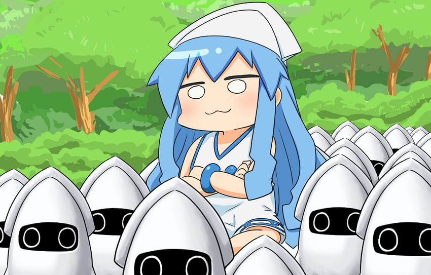 ikamusume and blooper (mario and 2 more) drawn by dinonix