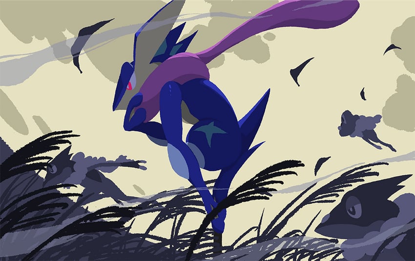 greninja, froakie, and frogadier (pokemon and 1 more) drawn by kasai_(pixiv24704749)