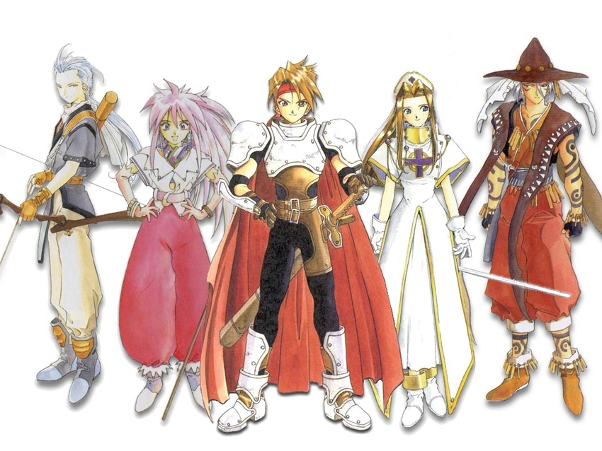 arche klein, mint adenade, cress albane, chester burklight, and claus f. lester (tales of and 1 more) drawn by fujishima_kousuke