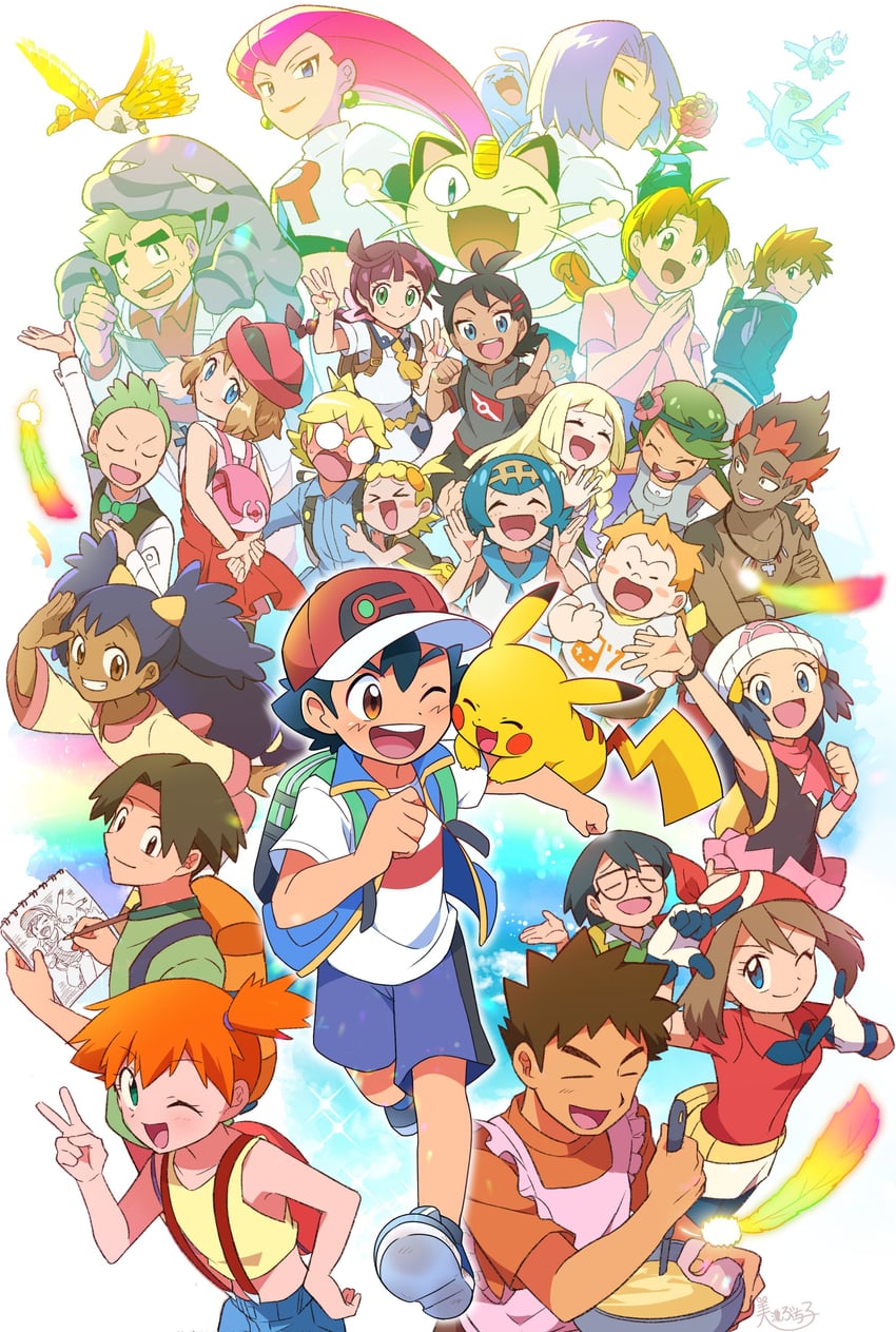 pikachu, dawn, lillie, may, ash ketchum, and 26 more (pokemon and 6 more) drawn by quriltai
