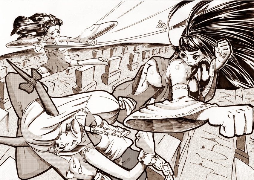 ibuki suika and sendai hakurei no miko (touhou and 1 more) drawn by azibuda