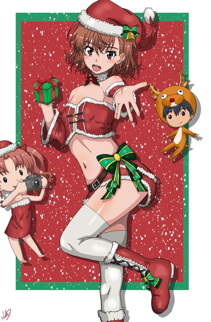misaka mikoto, shirai kuroko, and kamijou touma (toaru majutsu no index and 2 more) drawn by nashdnash2007