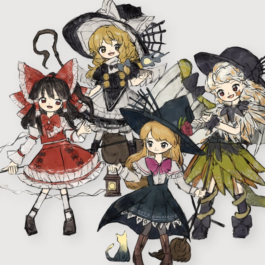 hakurei reimu and kirisame marisa (original and 1 more) drawn by neruzou