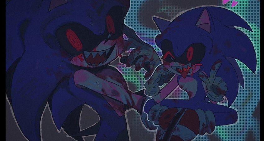 sonic the hedgehog and sonic.exe (sonic and 1 more) drawn by xxxxx0099e