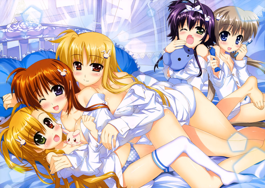 fate testarossa, takamachi nanoha, vivio, sacred heart, corona timir, and 1 more (lyrical nanoha and 1 more) drawn by fujima_takuya