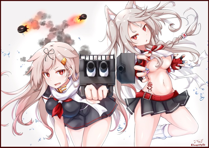 yuudachi kai ni and yuudachi (kantai collection and 3 more) drawn by baileys_(tranquillity650)