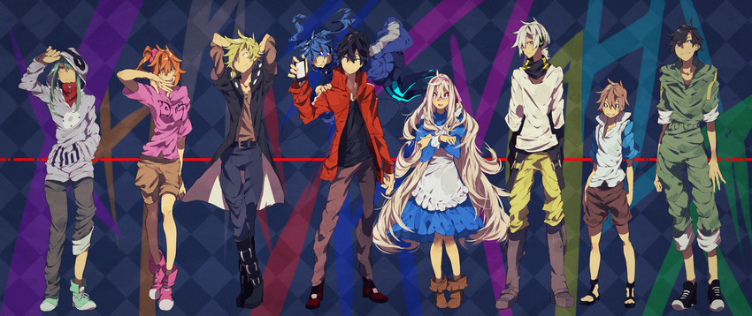 kozakura marry, kisaragi shintarou, kido tsubomi, ene, kano shuuya, and 4 more (kagerou project) drawn by bukurote