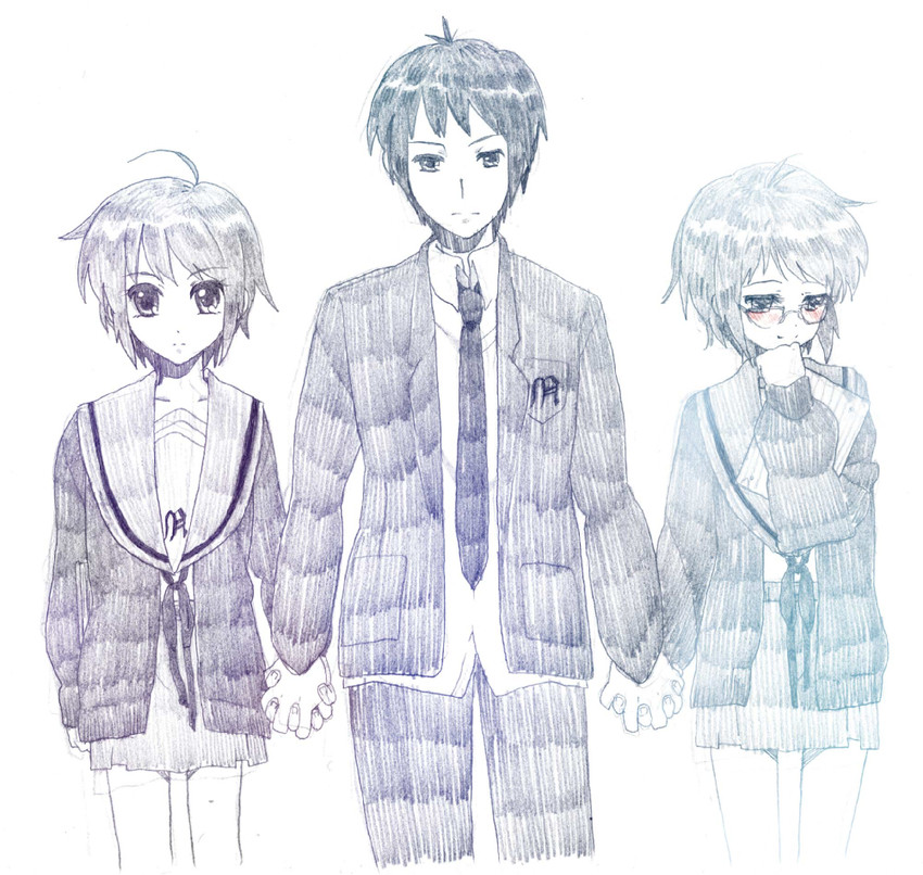 nagato yuki and kyon (suzumiya haruhi no yuuutsu) drawn by tashimo