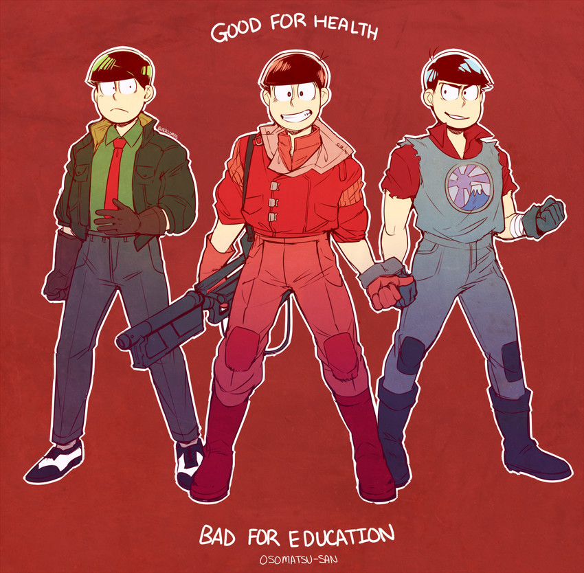 matsuno osomatsu, matsuno karamatsu, matsuno choromatsu, kaneda shoutarou, kai, and 1 more (osomatsu and 2 more) drawn by nyaph