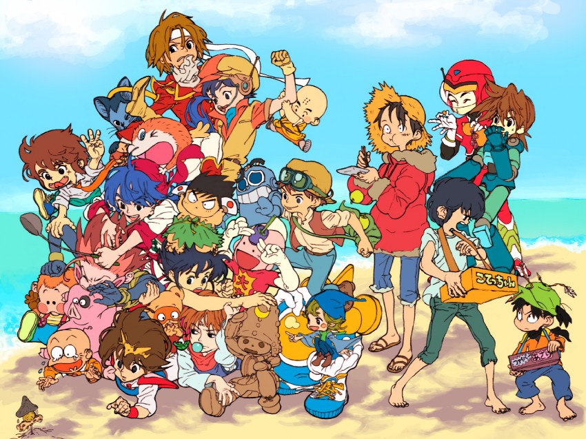 monkey d. luffy, kuririn, chibita, mega man volnutt, kirishima kanna, and 20 more (one piece and 23 more) drawn by ninton