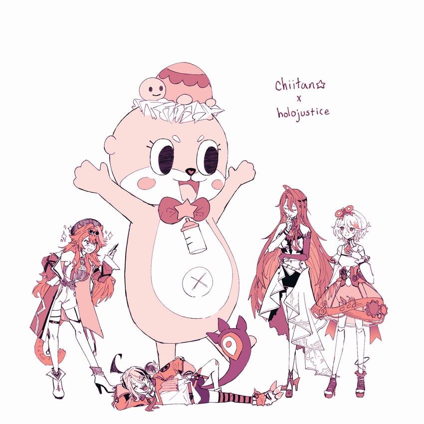 raora panthera, gigi murin, cecilia immergreen, elizabeth rose bloodflame, chiitan, and 1 more (hololive and 2 more) drawn by kazuriae
