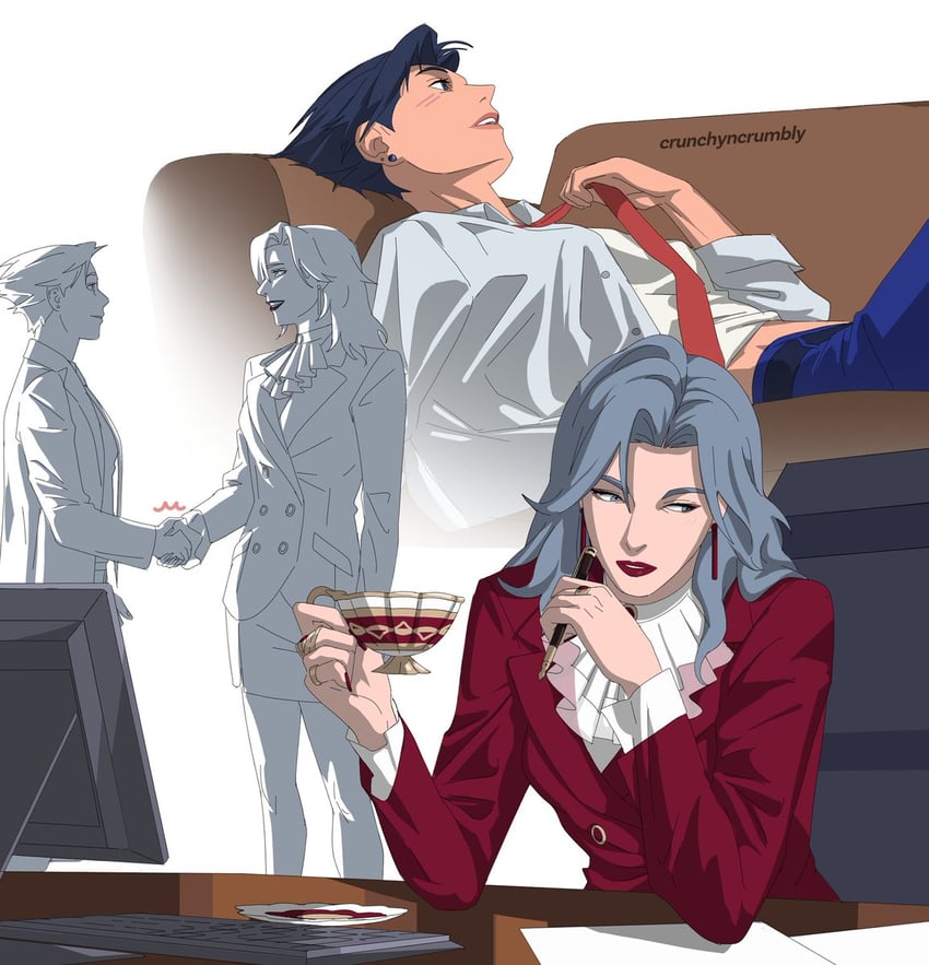 phoenix wright and miles edgeworth (ace attorney) drawn by crunchyncrumbly