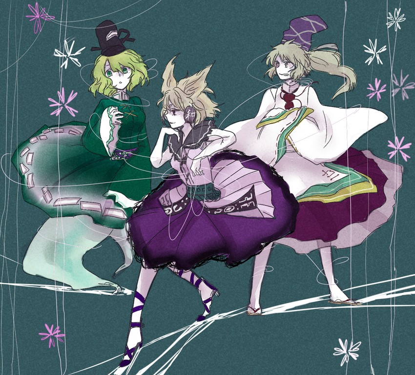 toyosatomimi no miko, mononobe no futo, and soga no tojiko (touhou) drawn by shimana_(cs-ts-az)