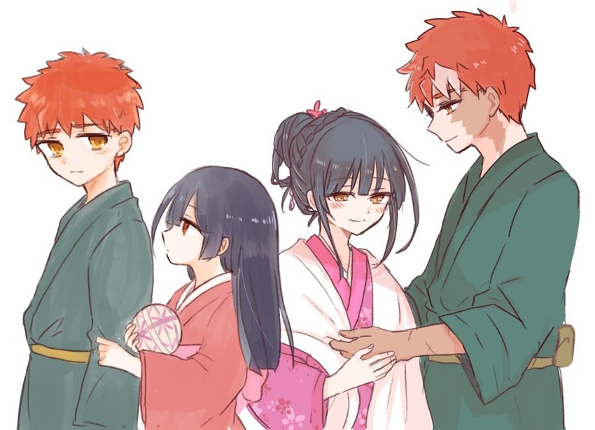 emiya shirou, miyu edelfelt, and sakatsuki miyu (fate and 1 more) drawn by saihara