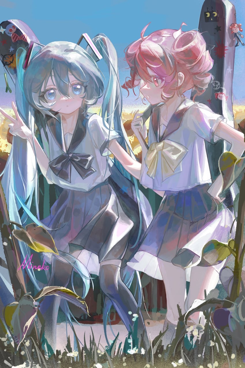 hatsune miku, kasane teto, and aimaina (vocaloid and 6 more) drawn by wusubamineko