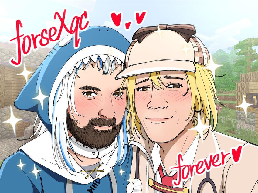 gawr gura, watson amelia, forsen, and xqc (hololive and 3 more) drawn by bottle_(bottle1234)