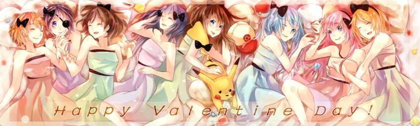 hatsune miku, kagamine rin, pikachu, megurine luka, chrome dokuro, and 1 more (pokemon and 2 more) drawn by noriti_zu
