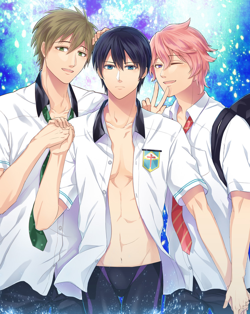 tachibana makoto, nanase haruka, and shigino kisumi (free!) drawn by akabotan_mogu
