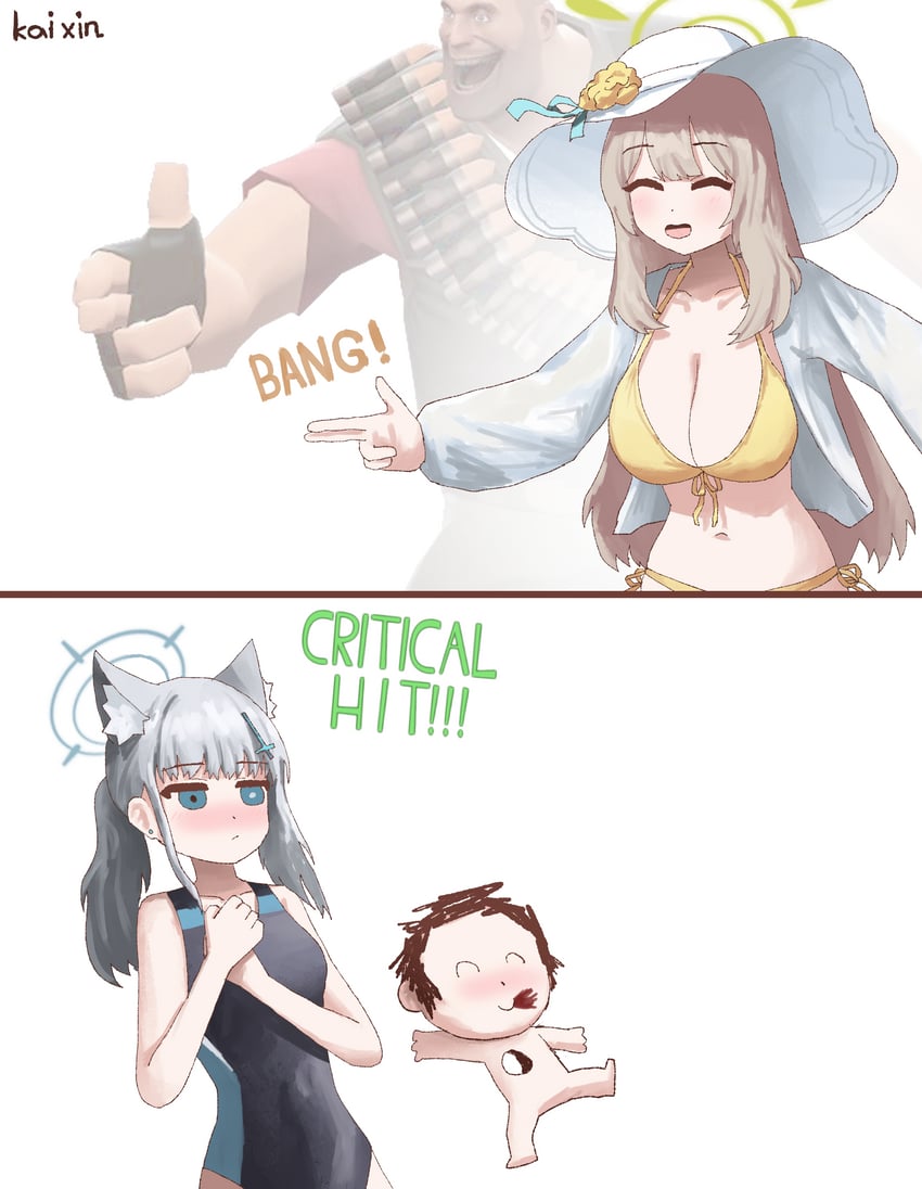 sensei, doodle sensei, shiroko, nonomi, heavy, and 1 more (blue archive and 1 more) drawn by kai_xin