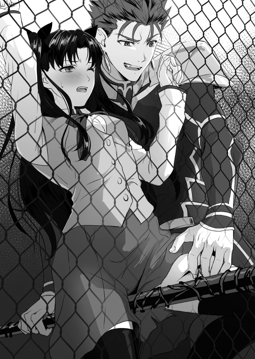 tohsaka rin and cu chulainn (fate and 1 more) drawn by mondi_hl