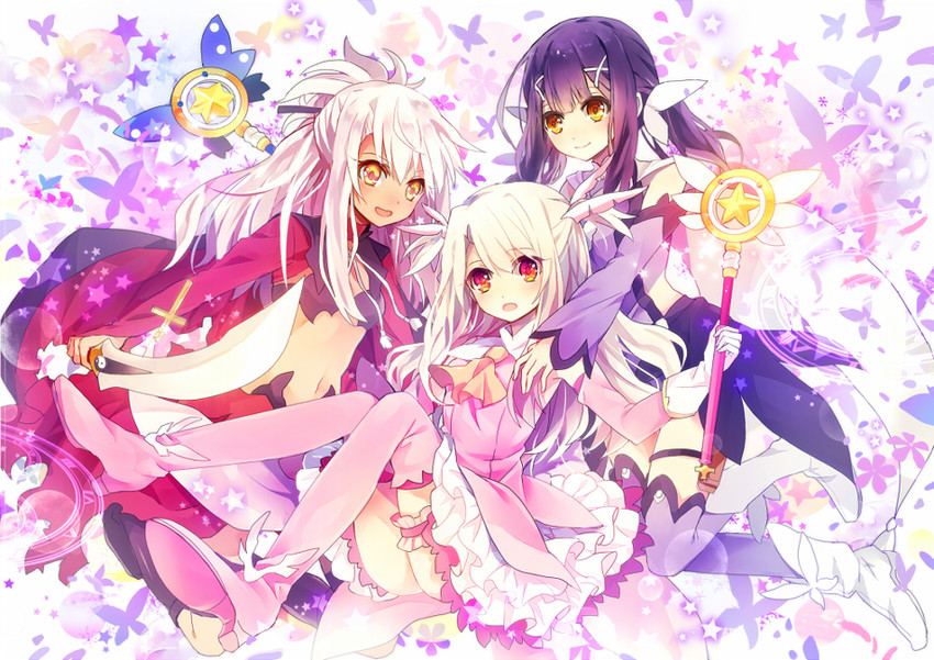 illyasviel von einzbern, chloe von einzbern, miyu edelfelt, prisma illya, magical ruby, and 1 more (fate and 1 more) drawn by yoshida_(ne)