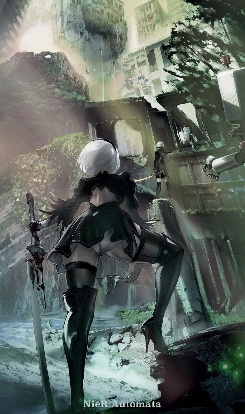 2b, 9s, and pod (nier and 1 more) drawn by maeshima_shigeki