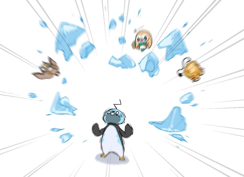 rowlet, dedenne, starly, and eiscue (pokemon) drawn by piku_(another_pikuru)