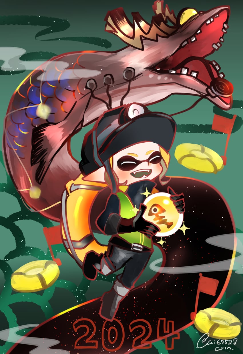inkling player character and horrorboros (splatoon) drawn by airin.