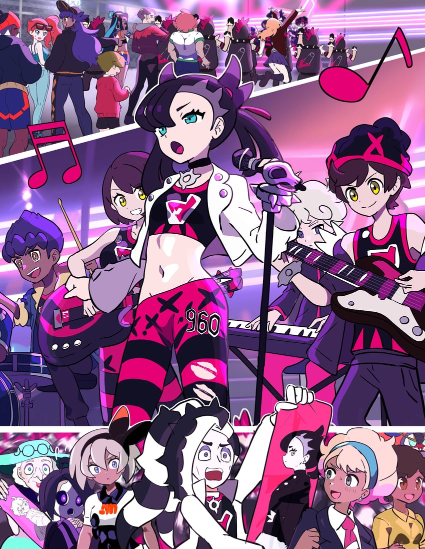 marnie, gloria, leon, raihan, nessa, and 15 more (pokemon and 1 more) drawn by makademia