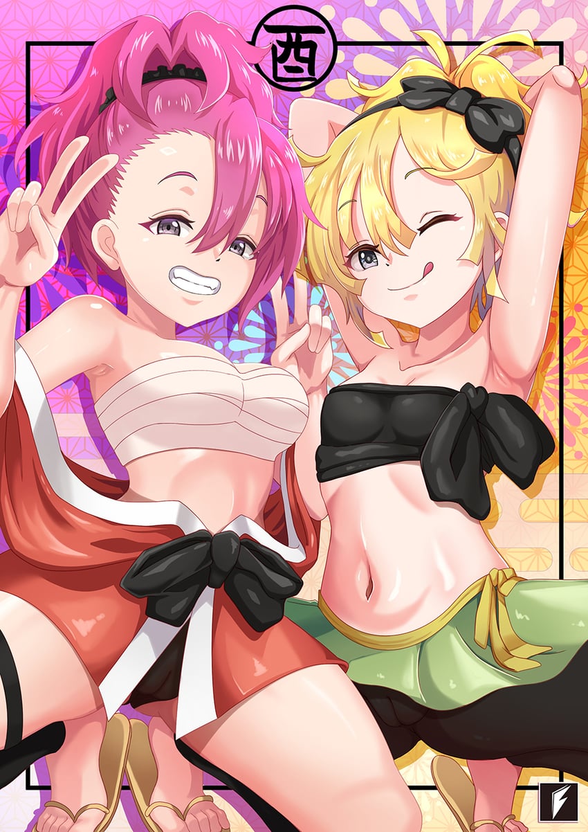 tanpopo and azami (kunoichi tsubaki no mune no uchi) drawn by teng_zhai_zi