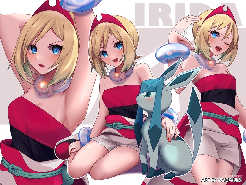 glaceon and irida (pokemon and 1 more) drawn by kamaniki