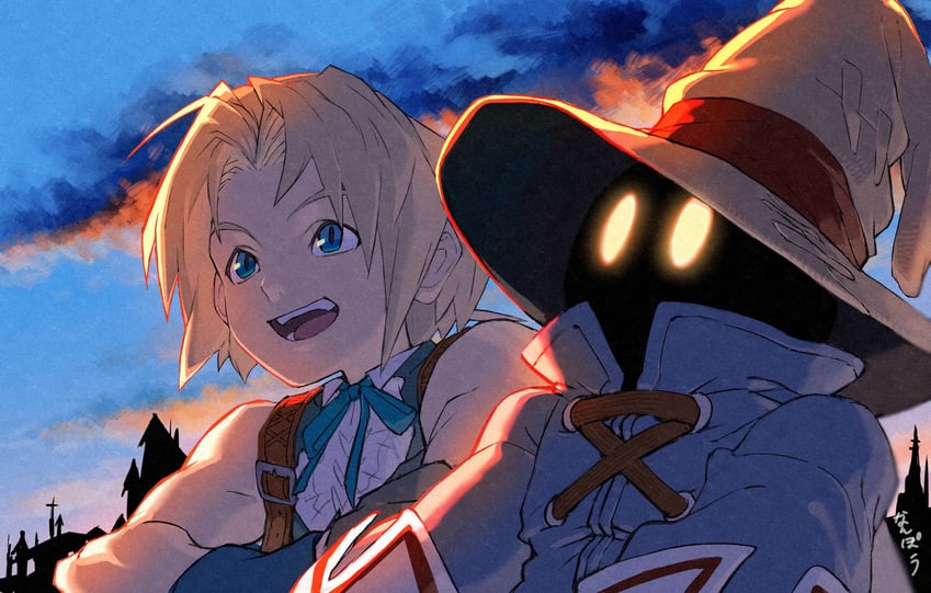 zidane tribal, black mage, and vivi ornitier (final fantasy and 1 more) drawn by nanpou_(nanpou0021)
