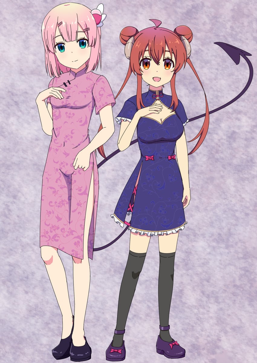 yoshida yuuko and chiyoda momo (machikado mazoku) drawn by wanigi