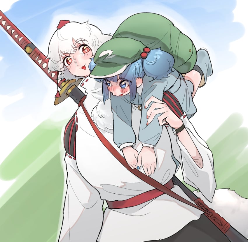 inubashiri momiji and kawashiro nitori (touhou) drawn by frogsnake