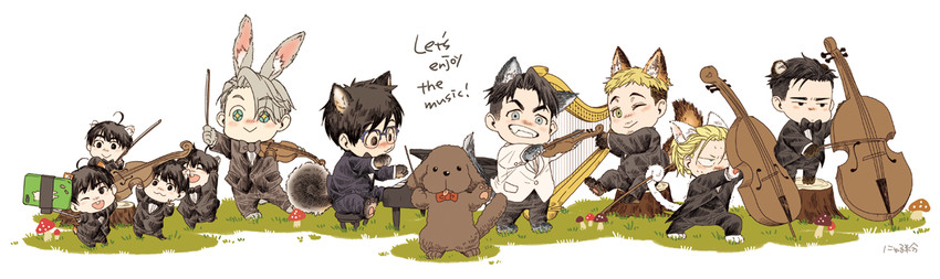 katsuki yuuri, viktor nikiforov, yuri plisetsky, makkachin, phichit chulanont, and 3 more (yuri!!! on ice) drawn by nyarulake