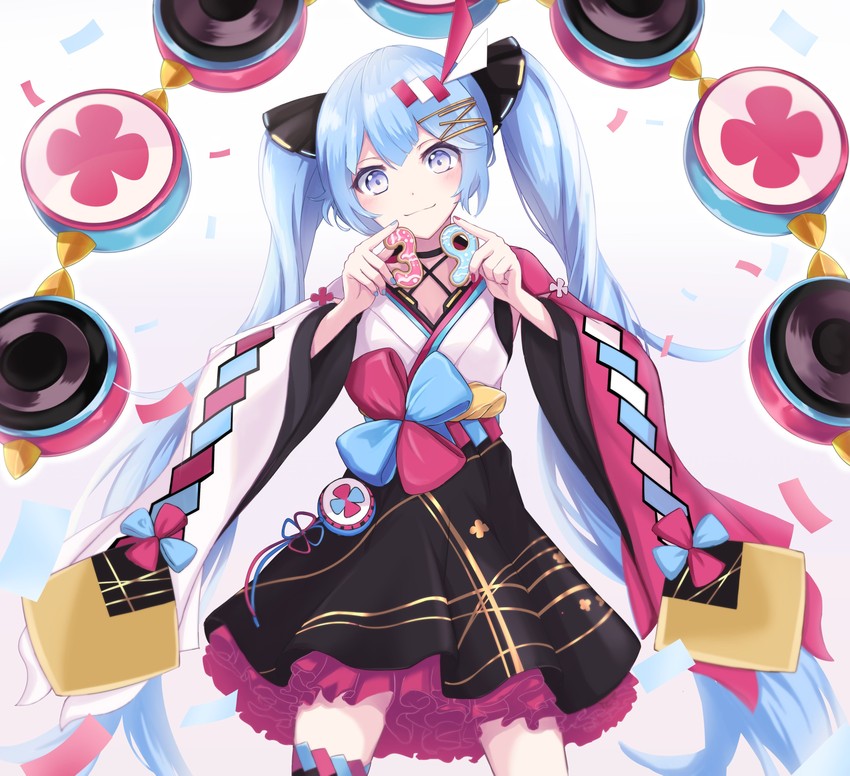hatsune miku and magical mirai miku (vocaloid and 1 more) drawn by yuzuaji