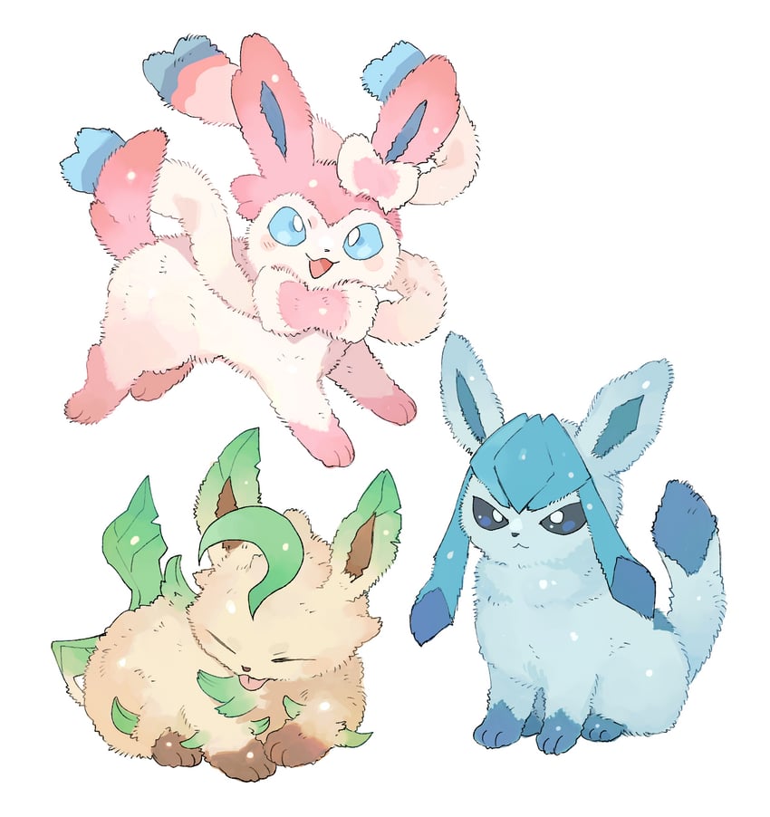 sylveon, glaceon, and leafeon (pokemon) drawn by newo_(shinra-p)