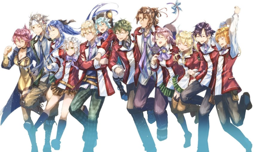 rean schwarzer, fie claussell, alisa reinford, emma millstein, sara valestein, and 8 more (eiyuu densetsu and 2 more) drawn by hwhh
