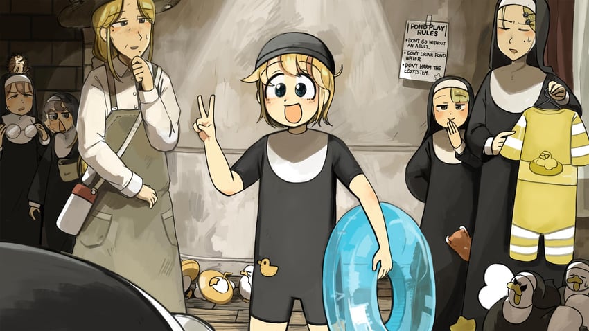 clumsy nun, froggy nun, spicy nun, strict nun, glasses nun, and 1 more (little nuns) drawn by diva_(hyxpk)