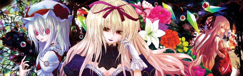 flandre scarlet, yakumo yukari, and fujiwara no mokou (touhou) drawn by beshi