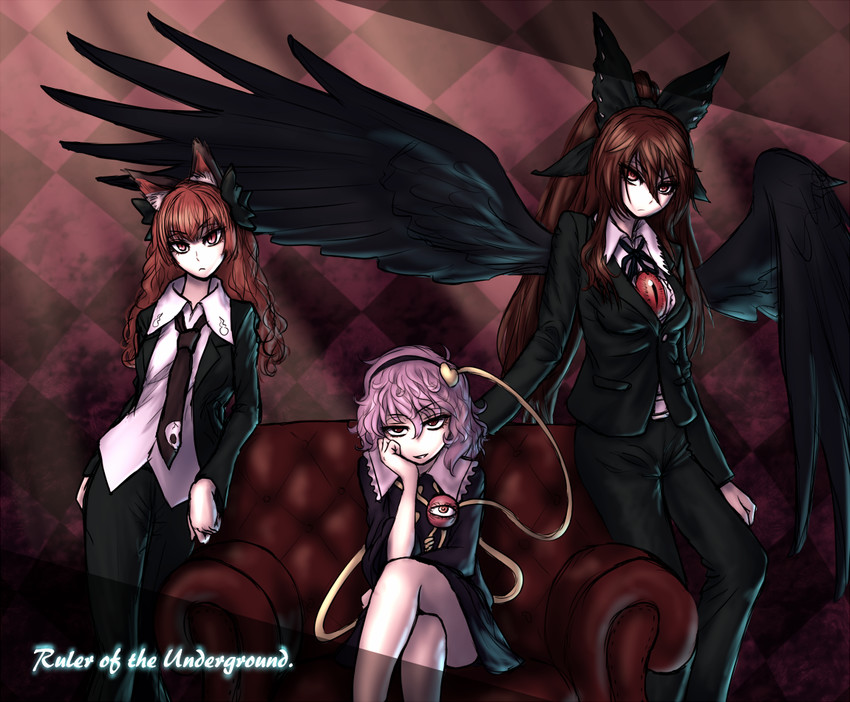 komeiji satori, kaenbyou rin, and reiuji utsuho (touhou) drawn by miata_(miata8674)