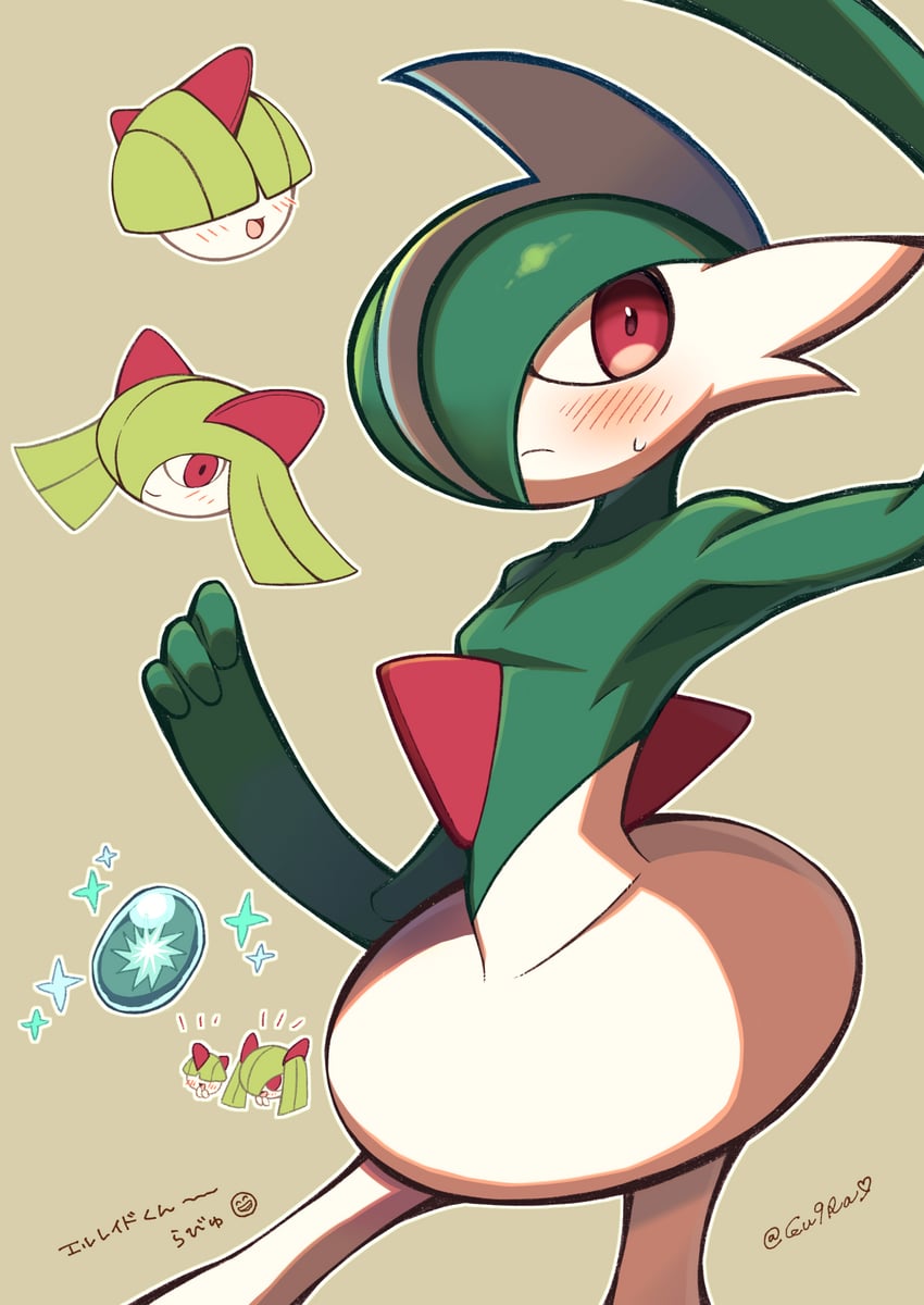 kirlia, gallade, and ralts (pokemon and 1 more) drawn by gukura_(gu9ra)