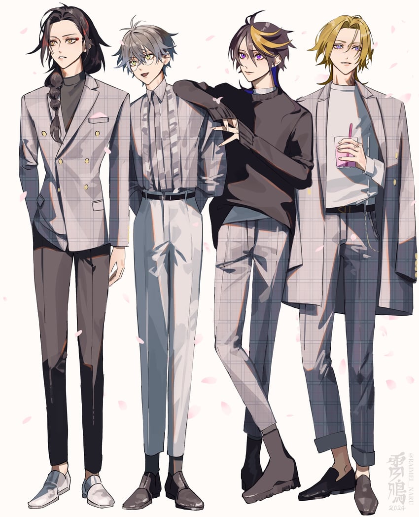 ike eveland, vox akuma, luca kaneshiro, and shu yamino (nijisanji and 1 more) drawn by raimei_naru